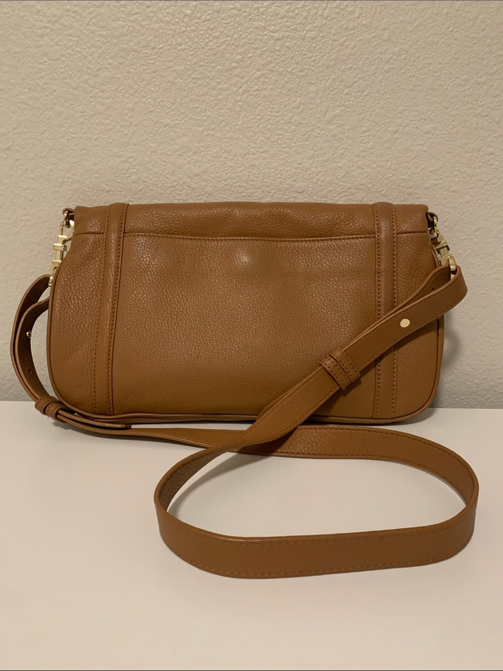 Tory Burch Cognac Leather Fold-Over Crossbody with Gold Logo - Picture 2 of 4